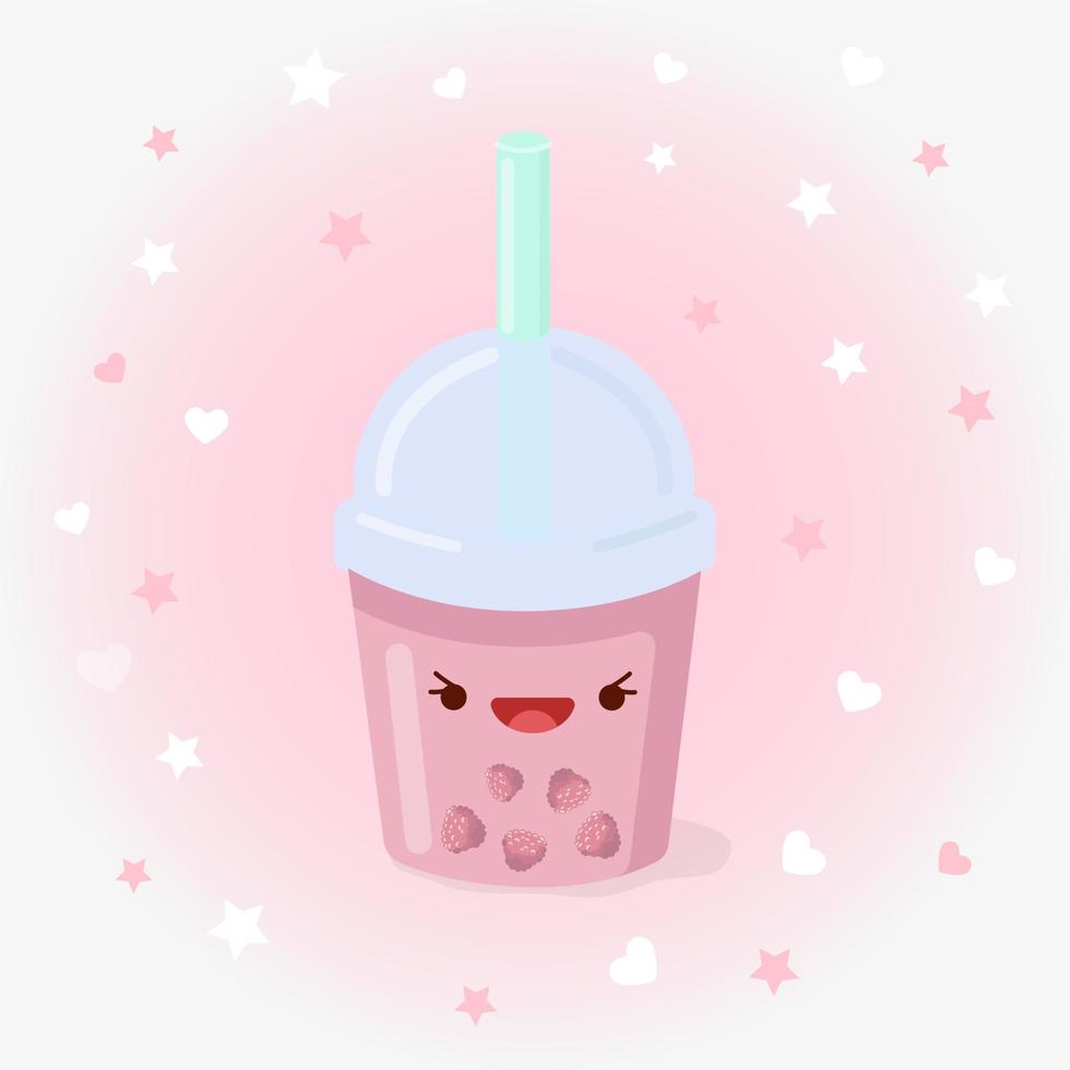 süße himbeer-smoothie-cocktail-vektor-symbol-illustration. Aufkleber-Cartoon-Logo. Food-Icon-Konzept. flacher cartoon-stil geeignet für web-landingpage, banner, aufkleber, hintergrund. Kawaii-Cocktail. vektor