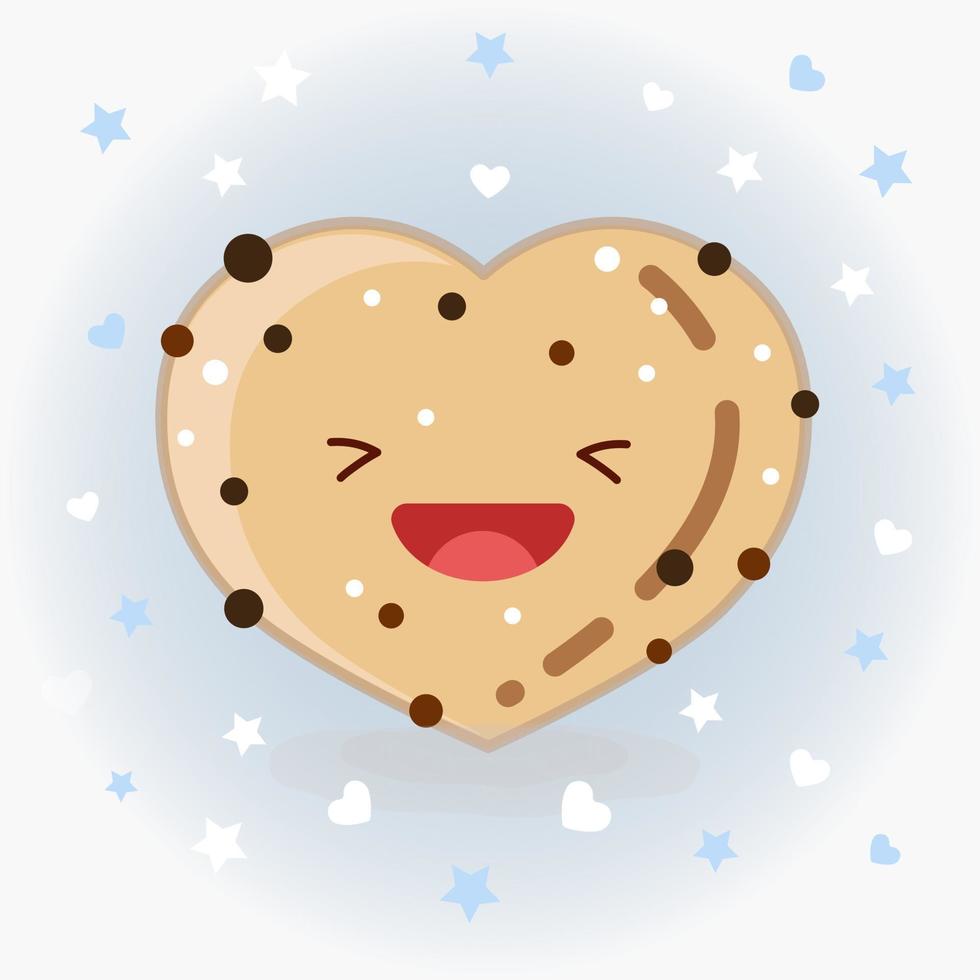 niedliche herzförmige Cookie-Vektor-Symbol-Illustration. Aufkleber-Cartoon-Logo. Food-Icon-Konzept. flacher cartoon-stil geeignet für web-landingpage, banner, aufkleber, hintergrund. Kawaii-Keks. vektor