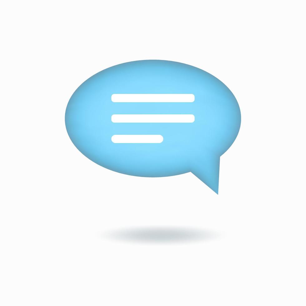 Vektor-Illustration. 3D-Chat-Symbol, Kommentar, Sprechblase mit drei Zeilen. ovale Schaltfläche isoliert auf weißem Hintergrund. vektor
