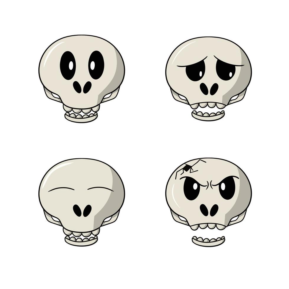 Sammlung von Symbolen für den Urlaub, lustige niedliche Totenköpfe, Vektorillustration im Cartoon-Stil auf weißem Hintergrund vektor
