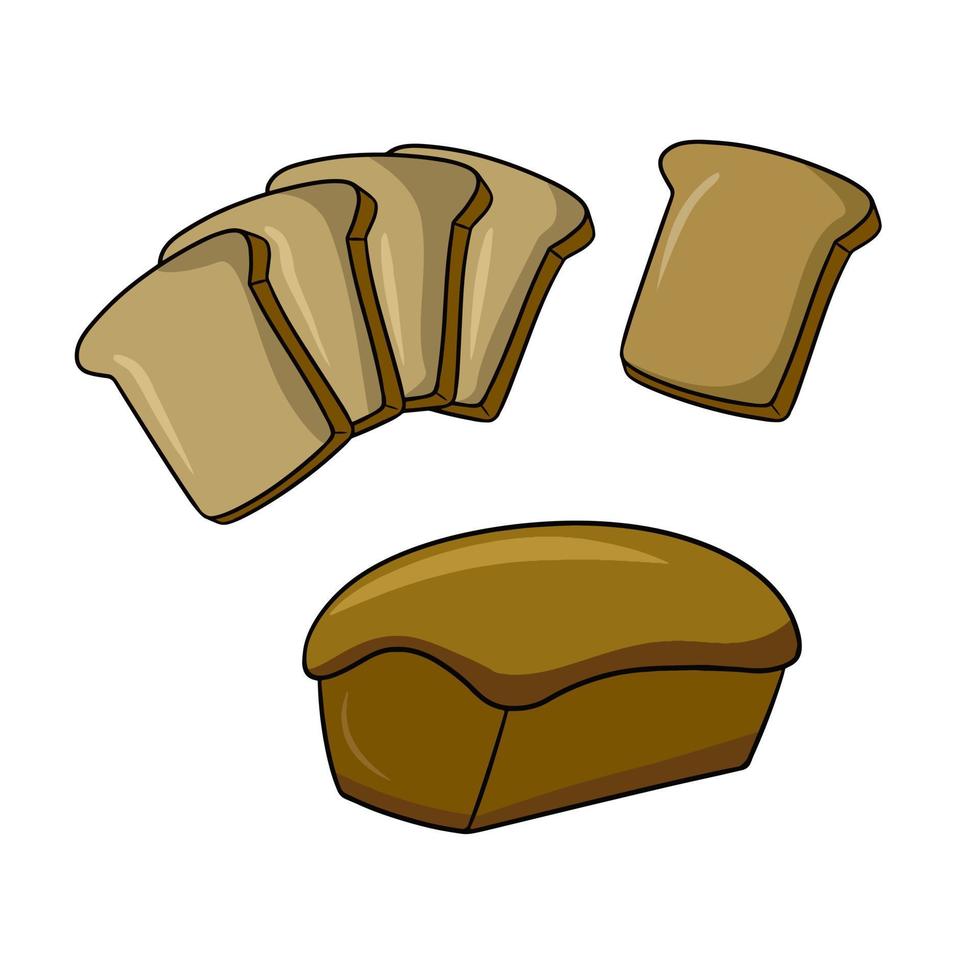 Eine Reihe von Symbolen, Brot für Toast mit geschnittenen Scheiben für Sandwiches und Toast, Vektorillustration im Cartoon-Stil auf weißem Hintergrund vektor
