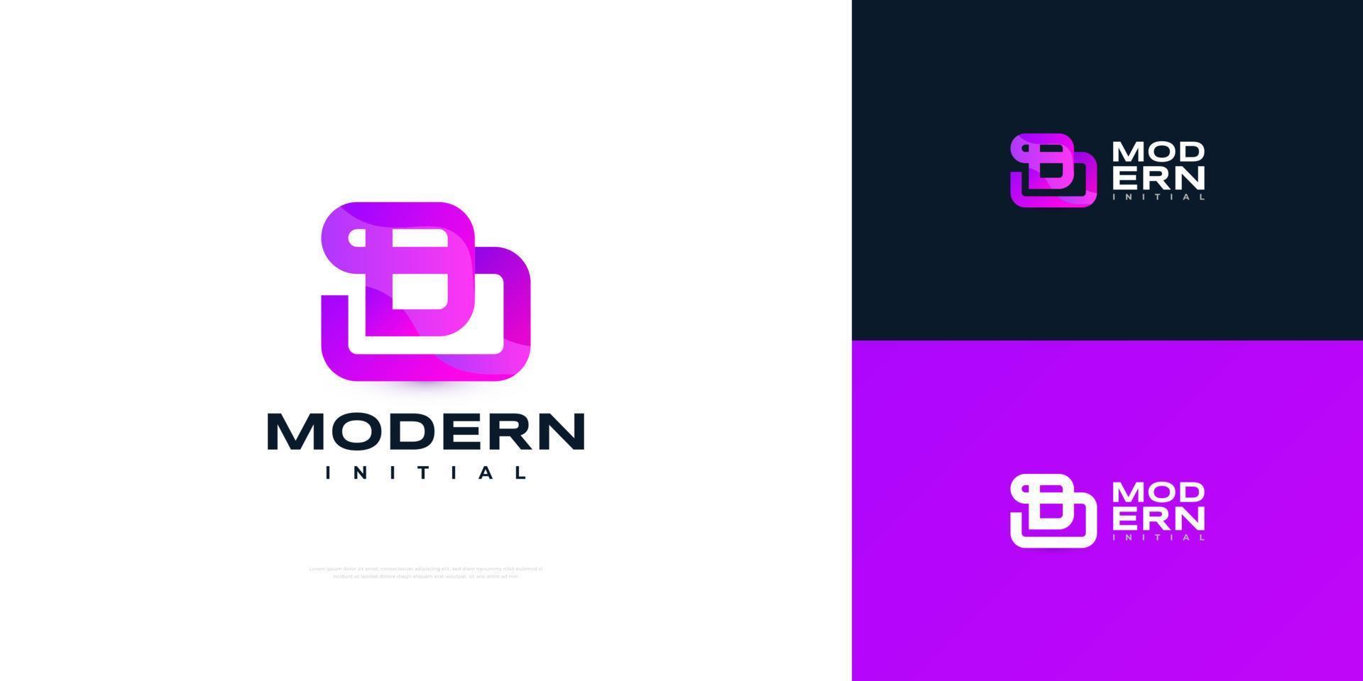 bd-monogramm-logo-design im modernen farbverlaufsstil. bd- oder db-anfangslogo im purpurroten verlaufskonzept vektor