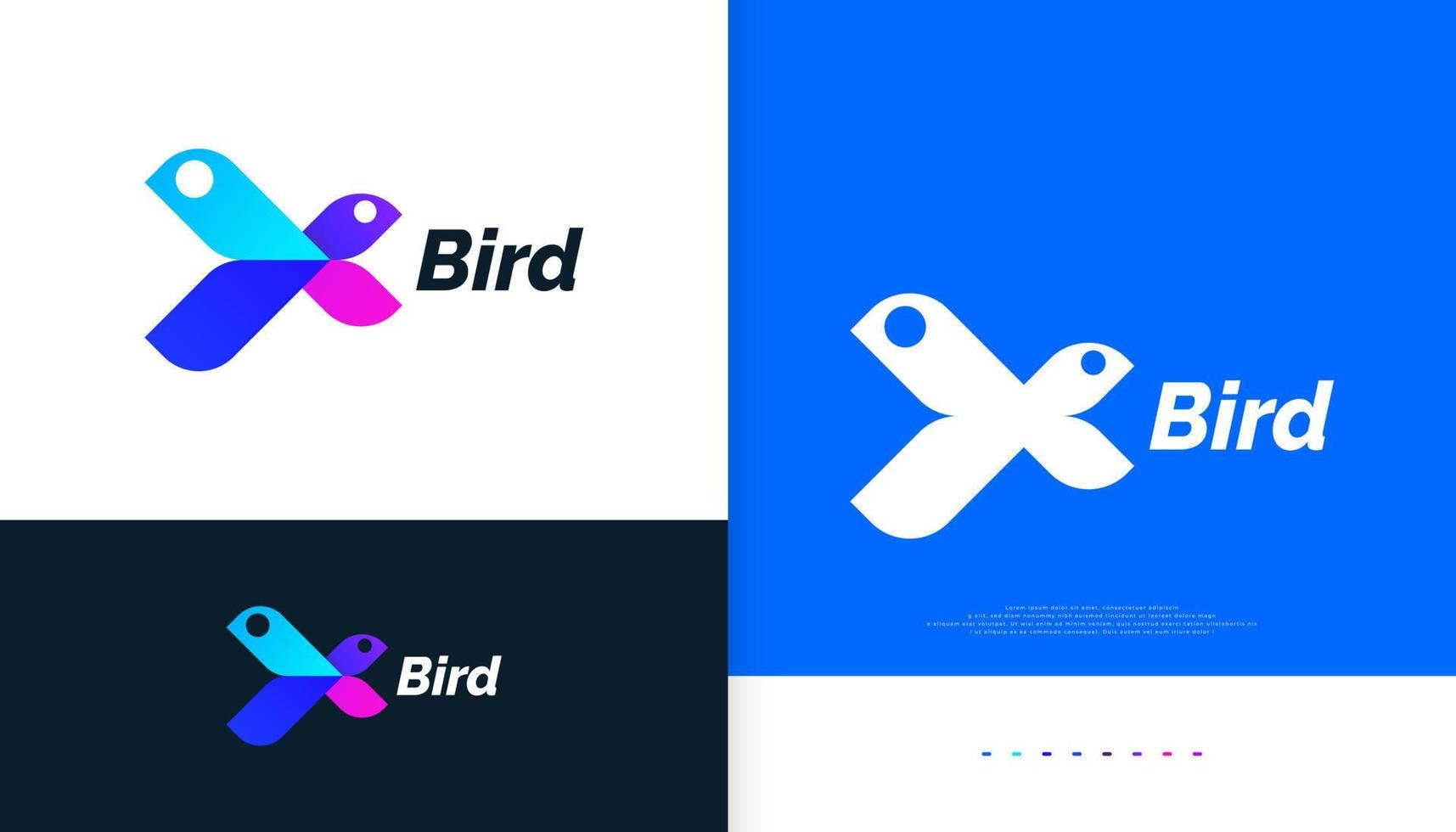 fågellogotyp med bokstaven x form. fågellogotypdesign, lämplig för företags- och tekniklogotyper vektor