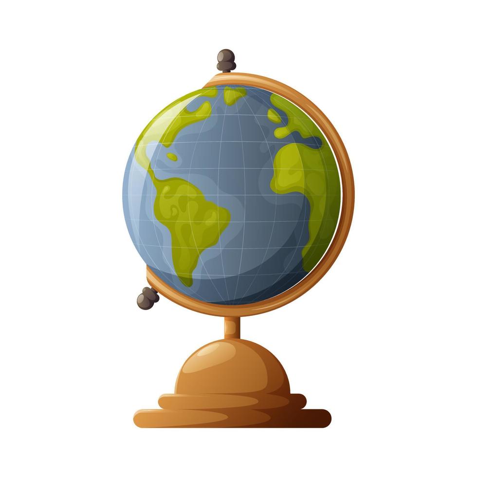 Desktop-Globus, Vektorillustration. Lage der Kontinente und Ozeane. für Studenten, Schüler, Erdkundeunterricht. Cartoon-Stil vektor