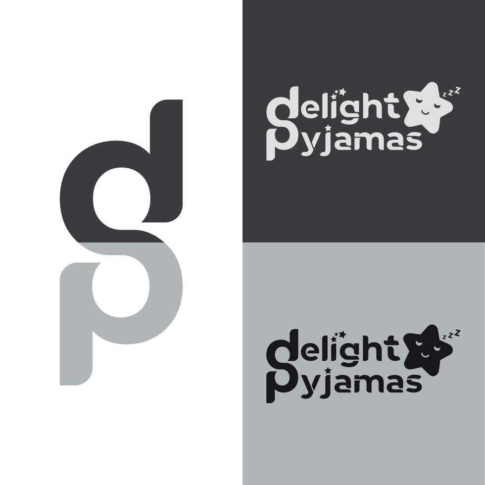 delight pyjamas mode sovkläder märke med dp logotyp i svart och vit logotyp vektor