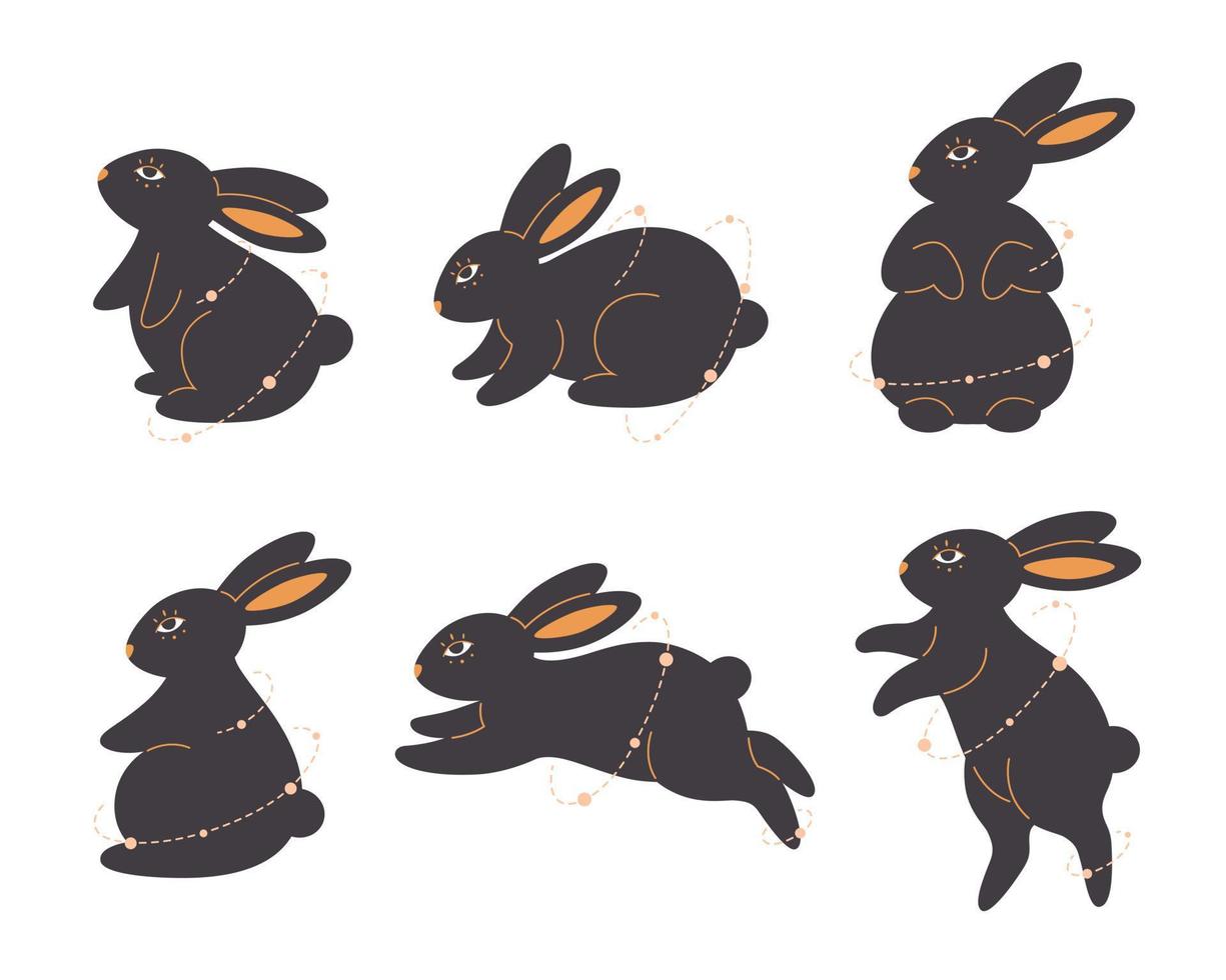 söt kanin karaktär i olika poser. magiskt djur. kaninens år. mitten av hösten festival. nytt år 2023. vektor