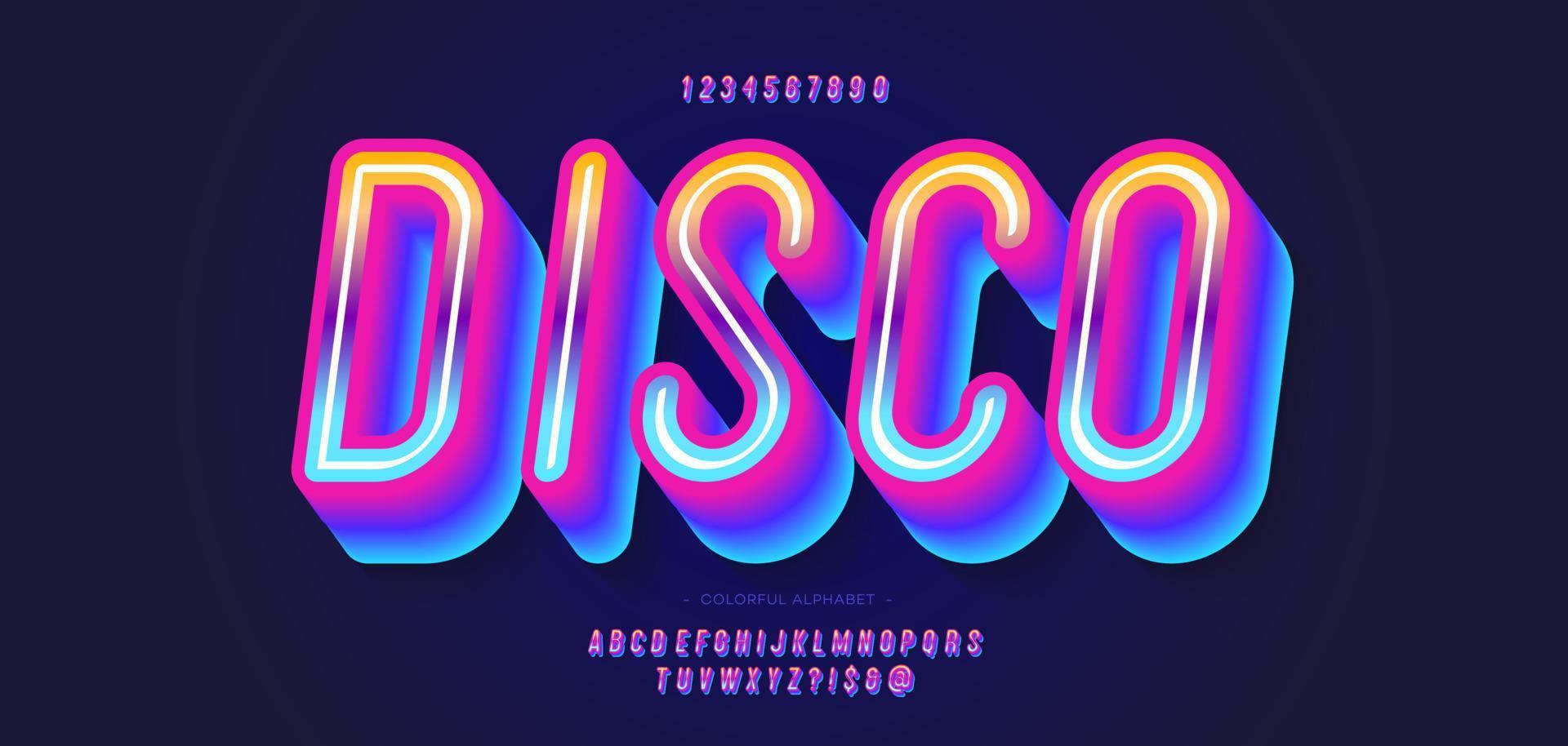 vektor disco teckensnitt 3d fet stil modern typografi