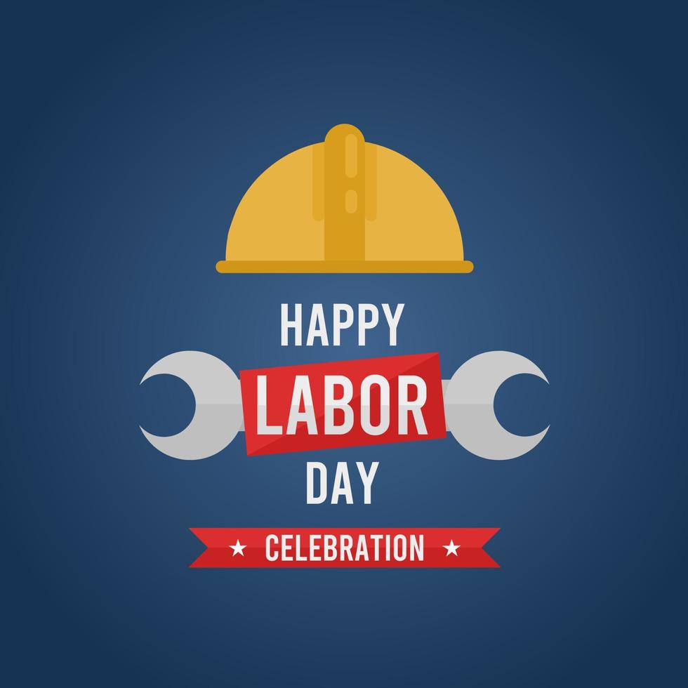 Happy Labor Day Poster mit Bauhelm und Schraubenschlüssel, geeignet für Social Media Posts, Grußkarten, Vertrieb, Marketing und mehr vektor