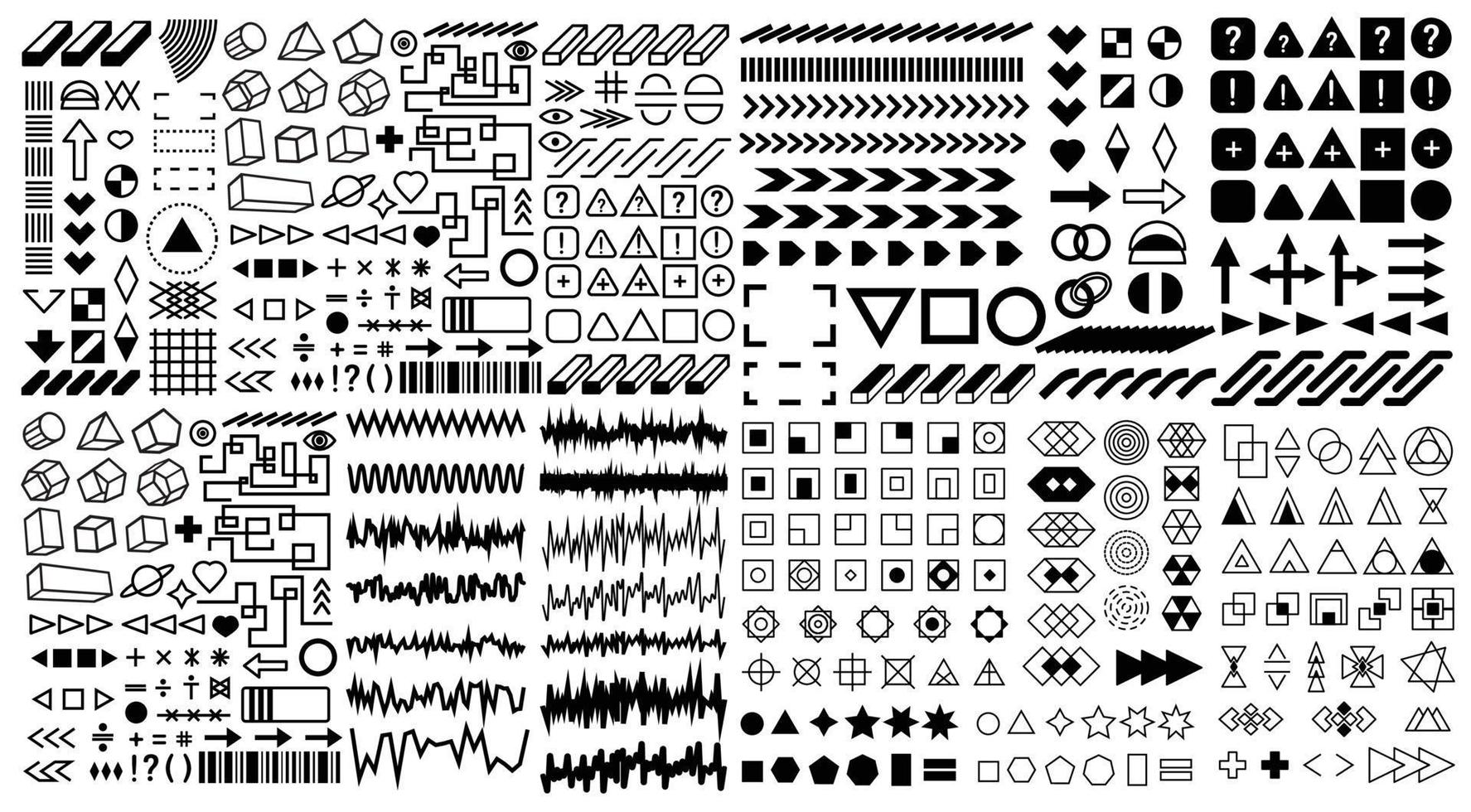 Sammlung von einfachen geometrischen Formelementen des Brutalismus. eine Reihe verschiedener Säure-Base-Formen und Texturen für Vorlagen. moderner Memphis-Stil. digitaler Retro-Rave-Hintergrund. Vektor editierbarer Strich