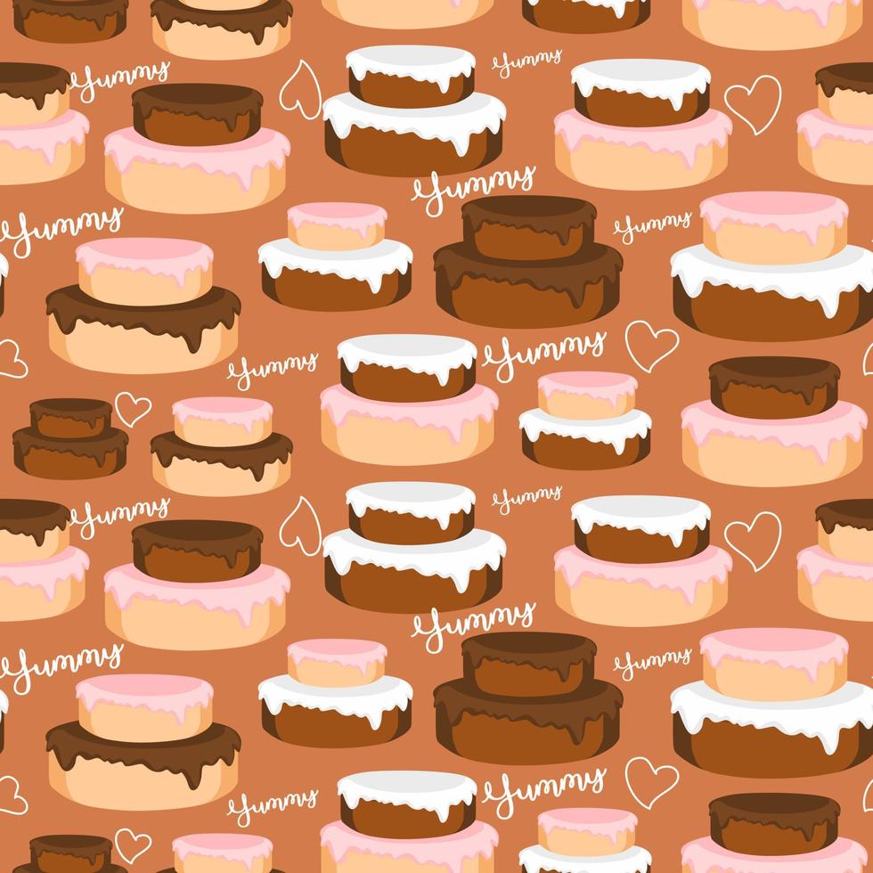 mönsterkakor med jordgubbar, choklad och vaniljglasyr. kakor utan dekorationer, på en färgad bakgrund. vektor handritade illustration av doodles. barns illustration