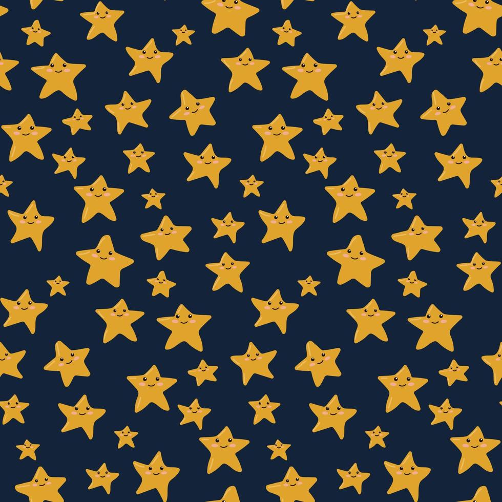 Nahtloses Muster mit niedlichen gelben Sternen auf blauem Hintergrund. Vektor-Illustration von Kritzeleien. vektor