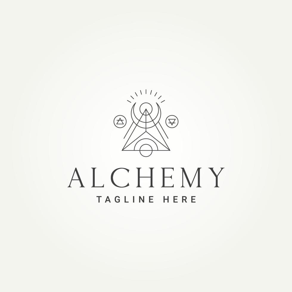 minimalistische alchemie linie kunst symbol logo vorlage vektor illustration design. einfache Pyramide heilige Geometrie Symbol Logokonzept