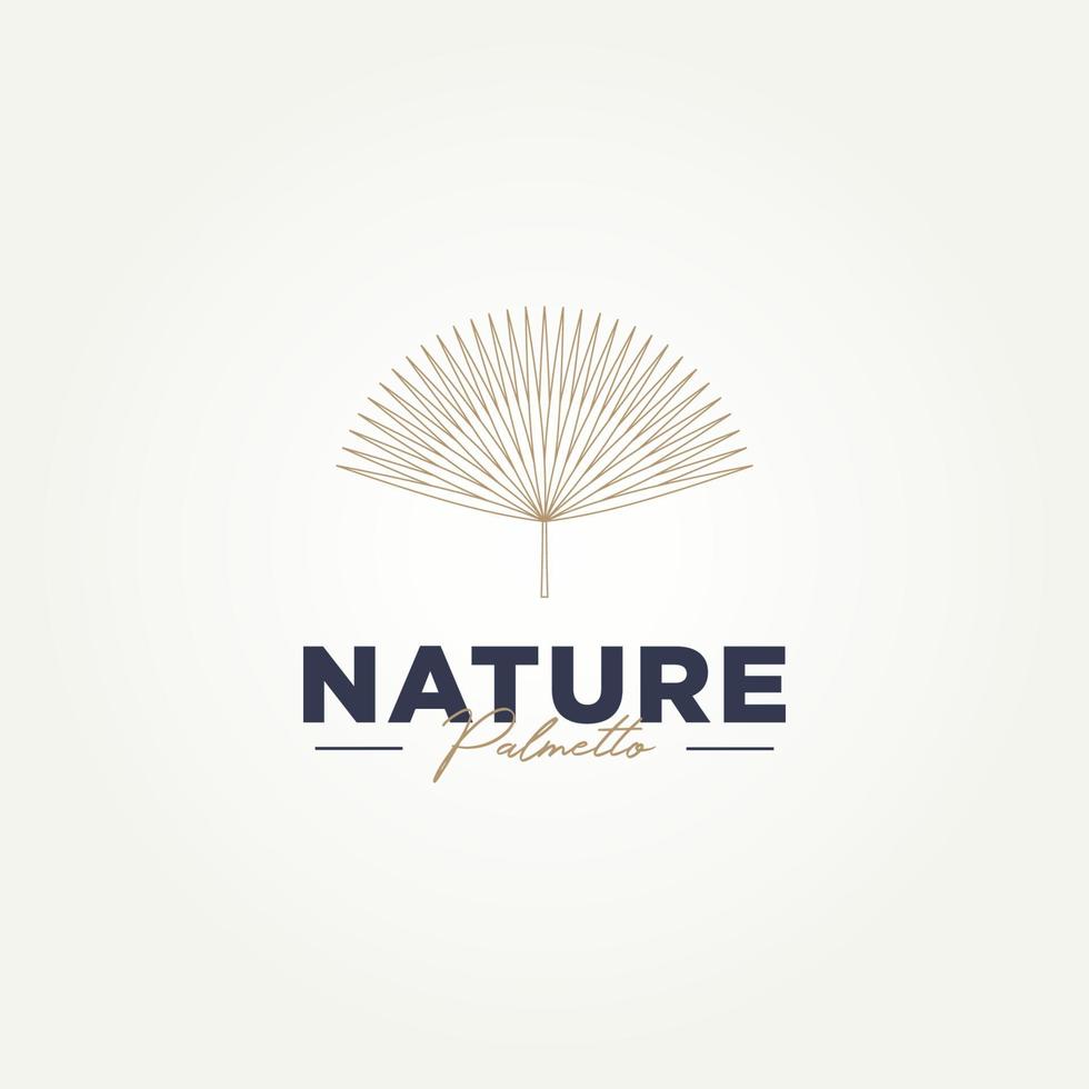 minimalistische palmblätter linie kunst logo vorlage vektor illustration design. einfaches logo-konzept für getrocknete palmetto-tropenpflanzen
