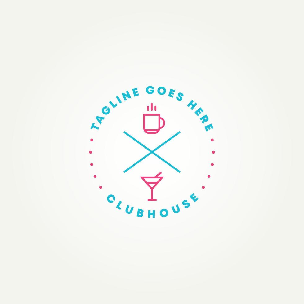 minimalistisches clubhaus bar line art badge logo template vector illustration design. einfaches logo-konzept für cocktail- und kaffeeembleme