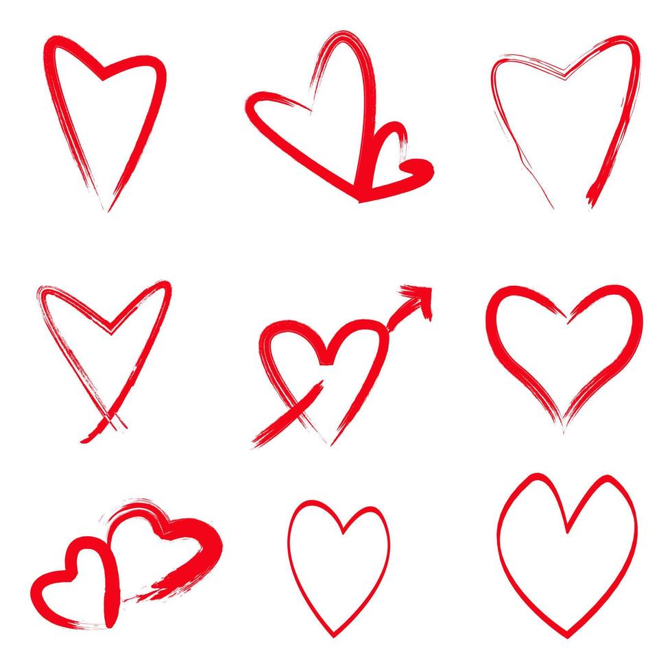 Grunge-Herz-Icon-Set. Valentinstag. romantische Symbolvektorillustration. Folge 10. vektor