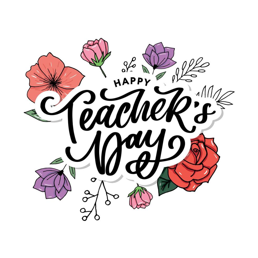 Handlettering Happy Teacher's Day. vektor-illustration große weihnachtsgeschenkkarte für den tag des lehrers. vektor