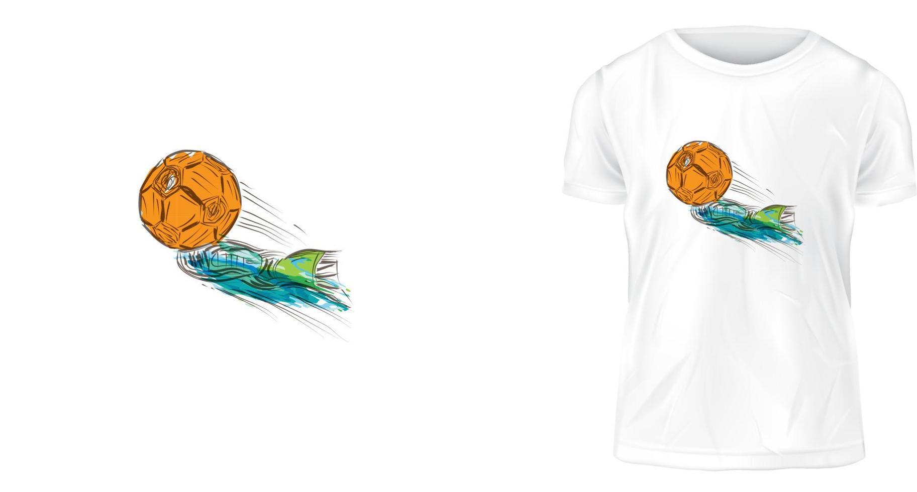 t-shirt designkoncept, fotboll flygande kick vektor