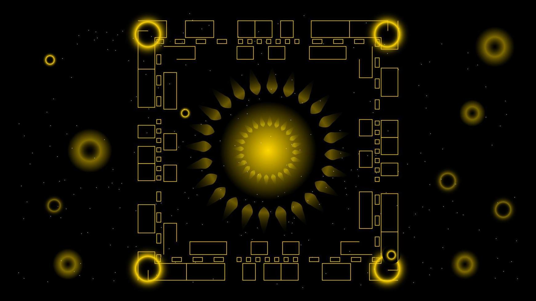 ui hi-tec interface schwarz-goldene abstrakte digitale technologie mit leuchtenden partikeln, vektorillustration vektor