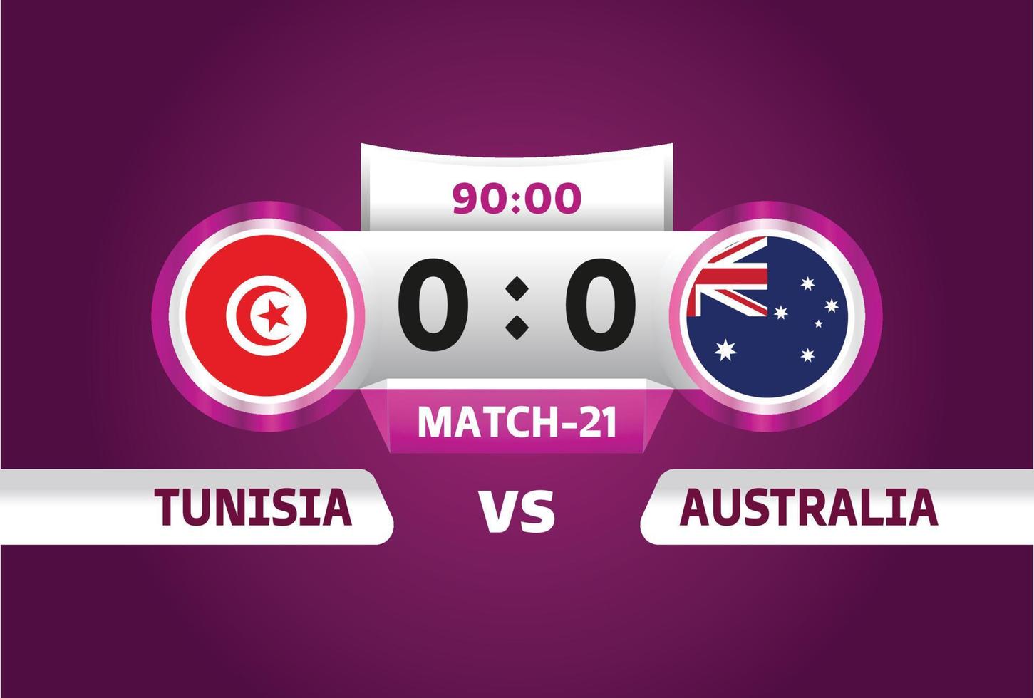 tunisien vs australien, fotboll 2022, grupp d. världsmästerskapsmatch i fotbollstävling kontra lagintrosportbakgrund, finalaffisch för mästerskapstävling, vektorillustration. vektor