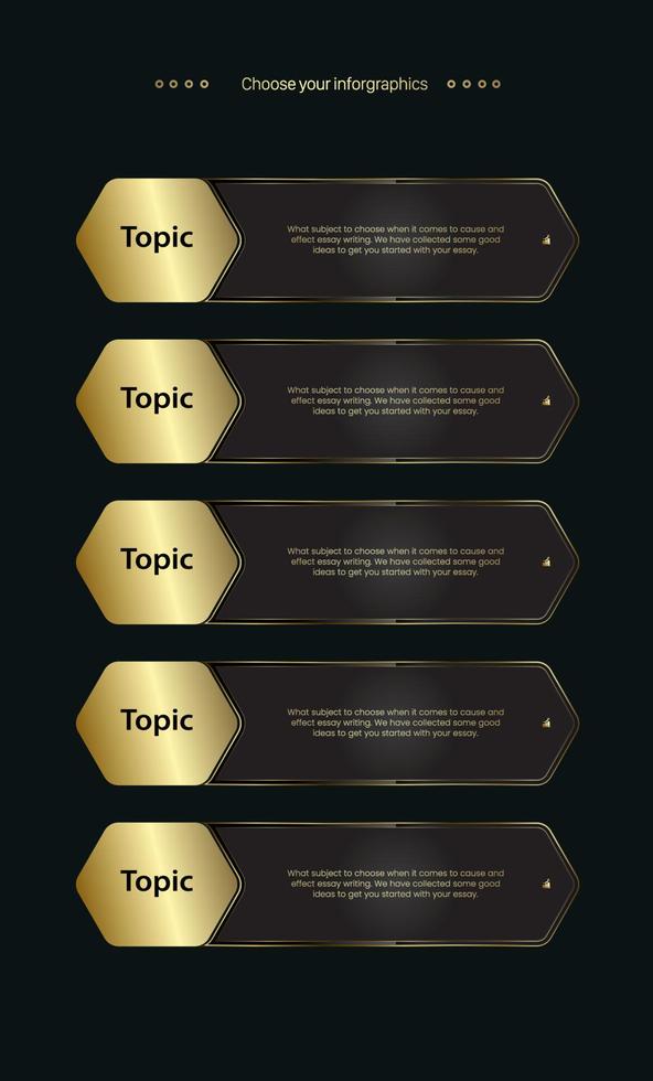 grupp av fem premium knapp, symbol, ikon, multifunktionell infographic vektor, illustration design på en mörk bakgrund vektor