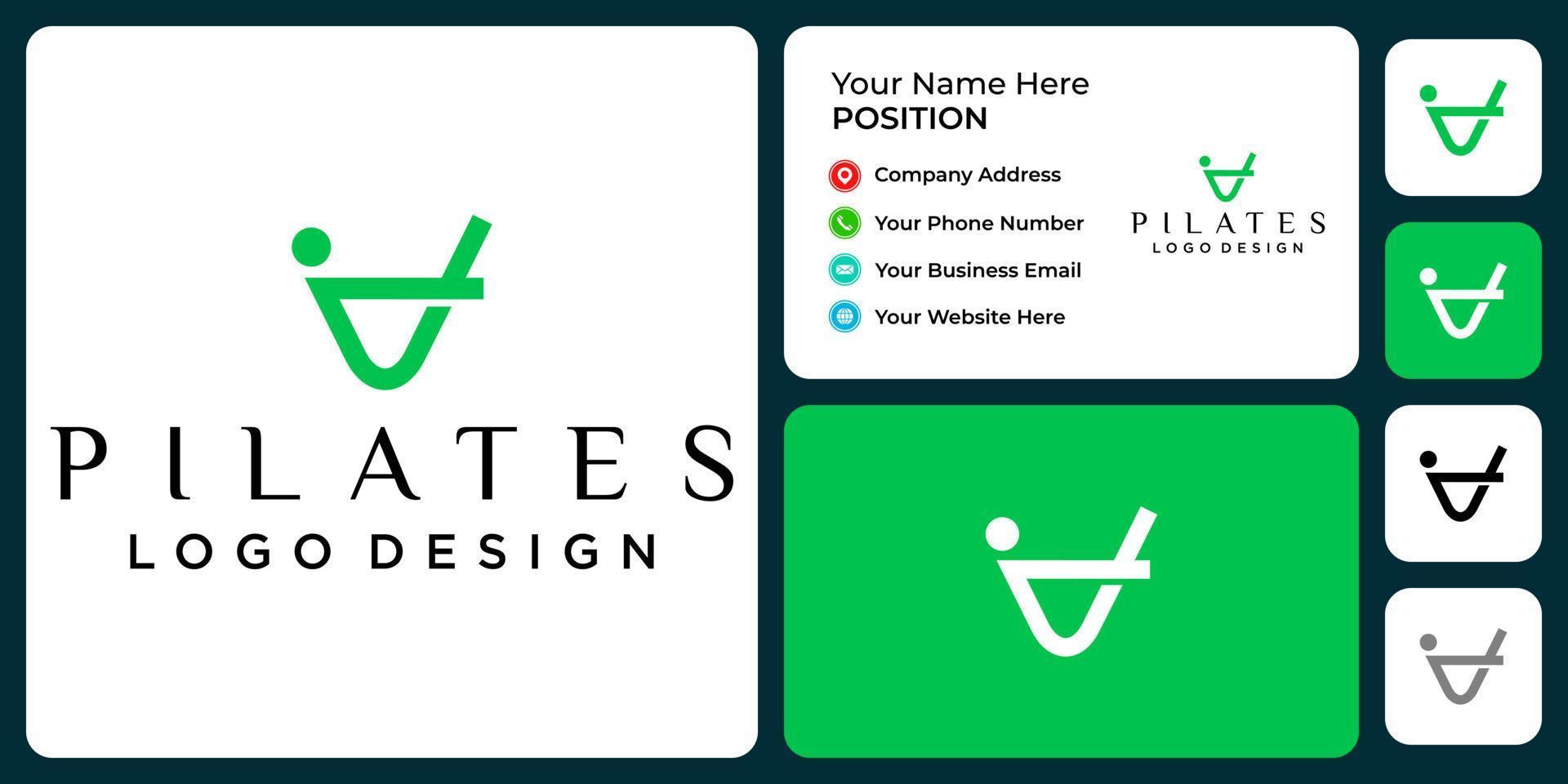 Pilates-Logo-Design mit Visitenkartenvorlage. vektor