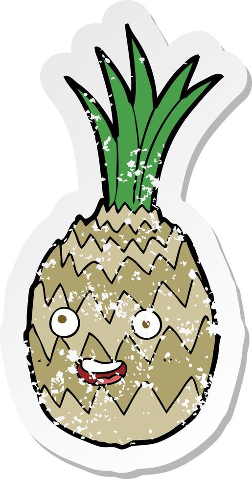 Retro beunruhigter Aufkleber einer glücklichen Ananas der Karikatur vektor