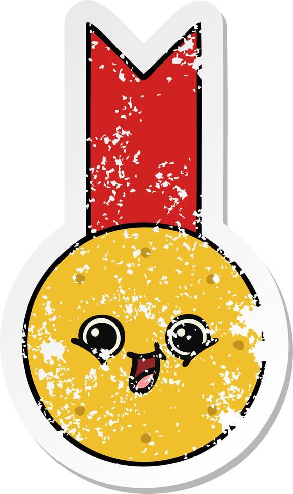 beunruhigter Aufkleber einer niedlichen Cartoon-Goldmedaille vektor