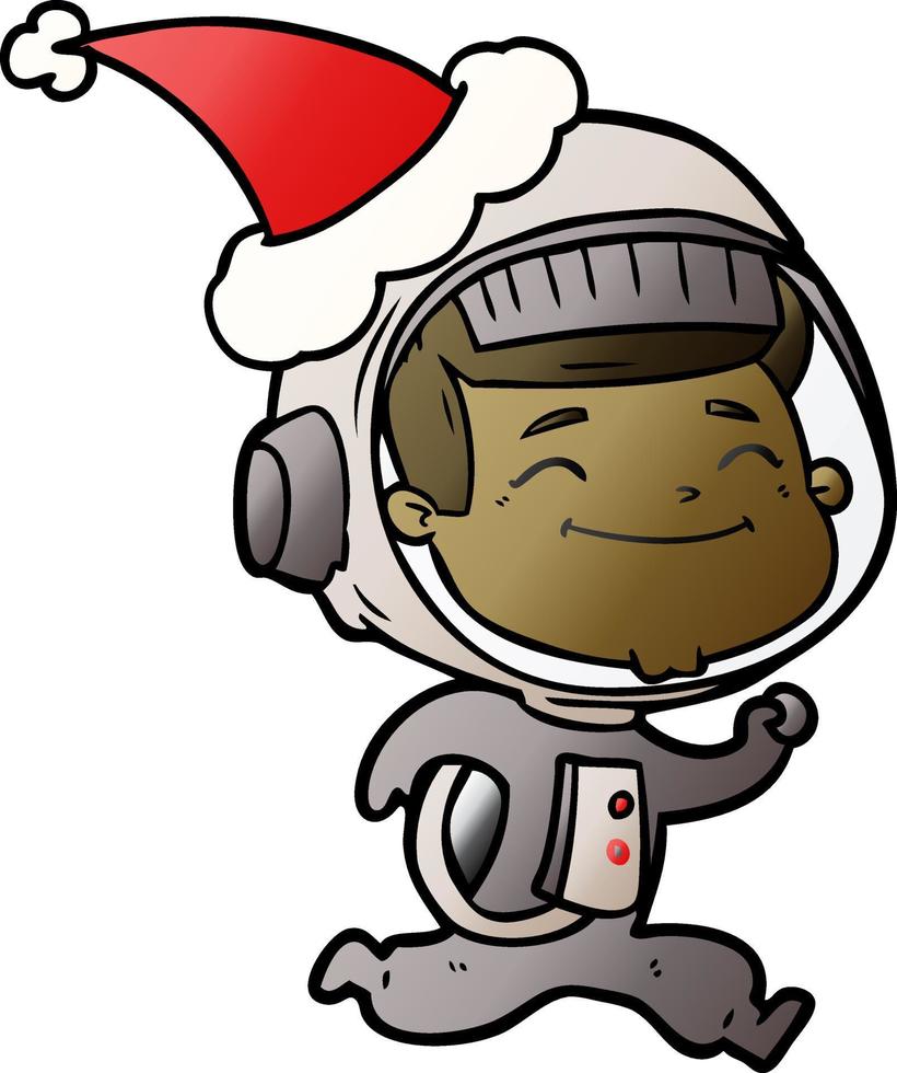 Happy Gradient Cartoon eines Astronauten mit Weihnachtsmütze vektor