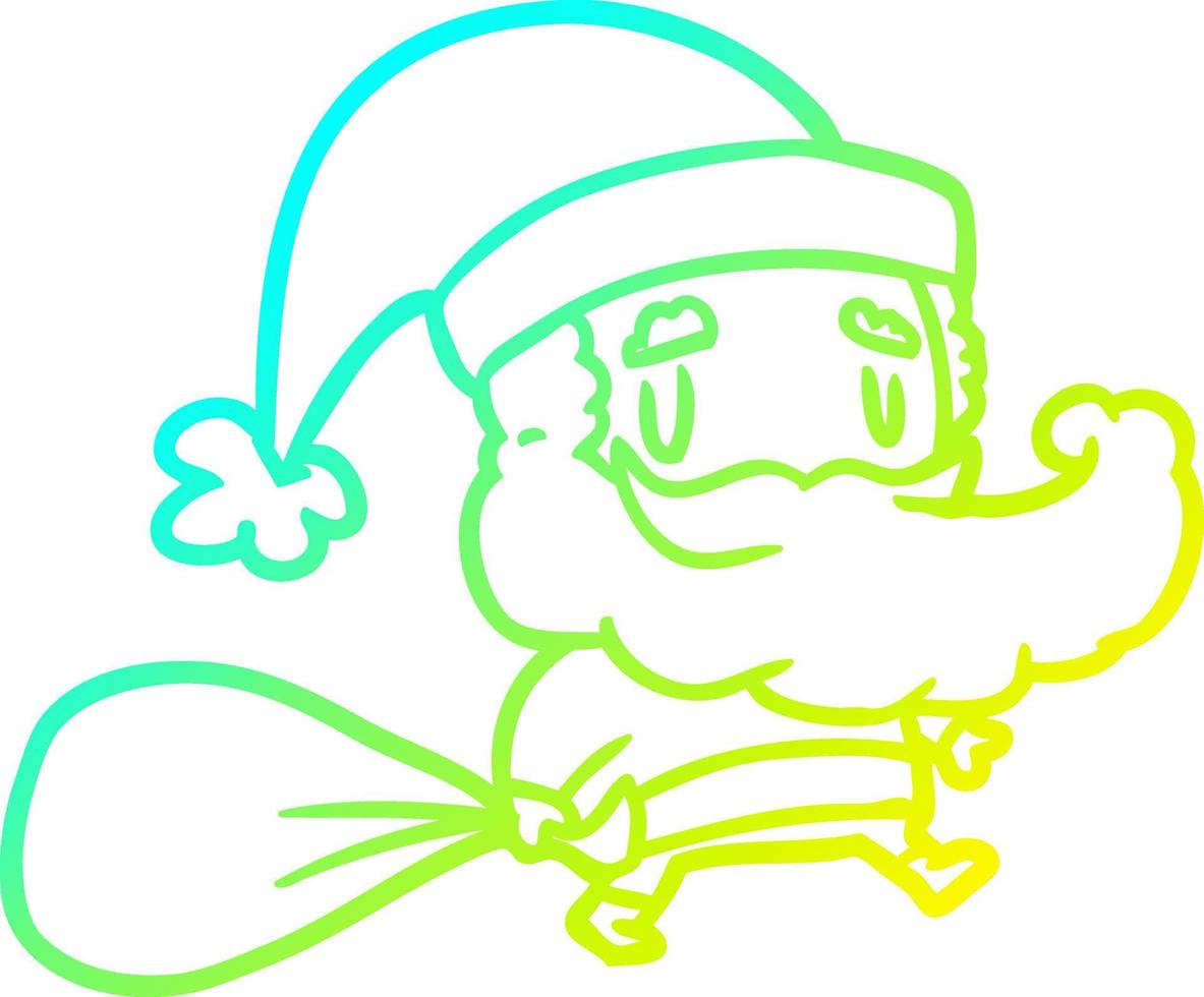 Kalte Gradientenlinie Zeichnung Weihnachtsmann mit Sack voller Geschenke vektor