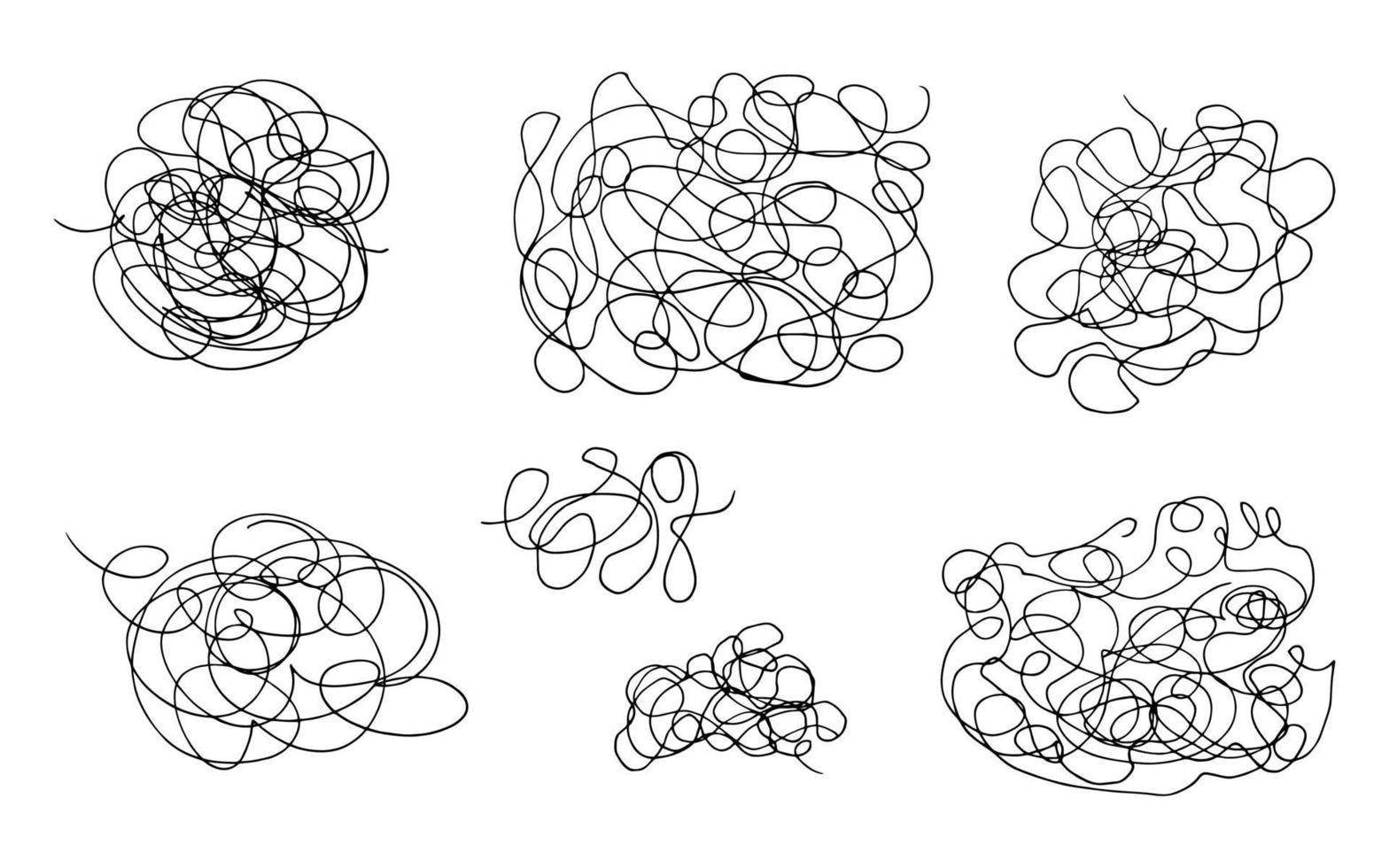 handritad doodle set med abstrakta trassliga klotter. vektor slumpmässiga kaotiska linjer. klottrar samling.