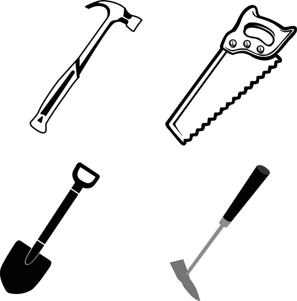 fyra svarta och vita arbetsredskap logotyp vektor