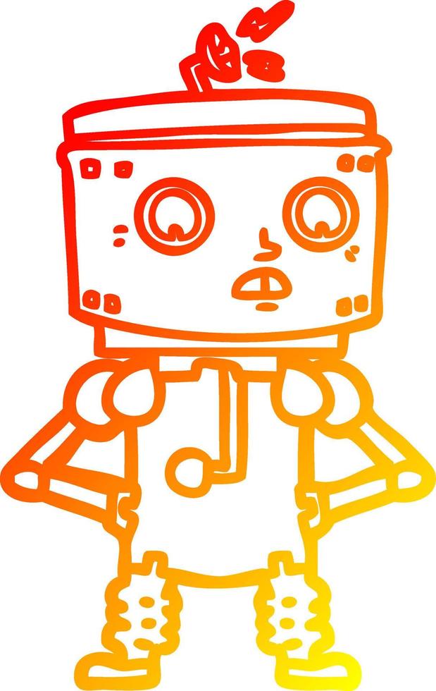 Warme Gradientenlinie zeichnet Cartoon-Roboter mit den Händen auf den Hüften vektor