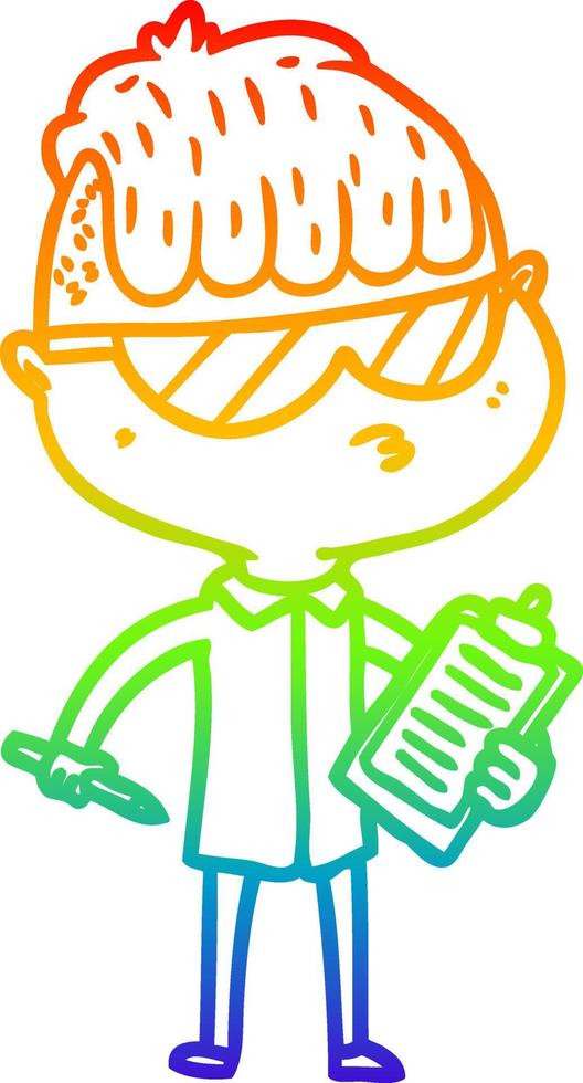 Regenbogen-Gradientenlinie Zeichnung Cartoon-Junge mit Sonnenbrille vektor