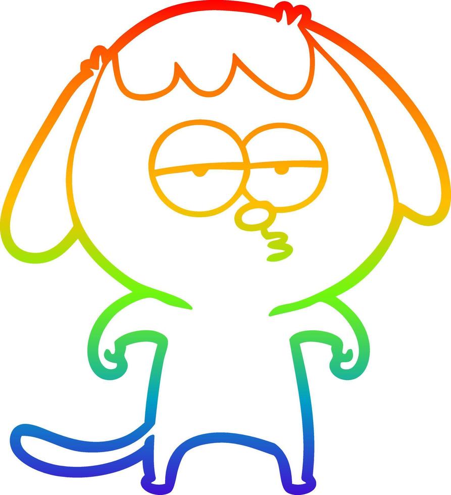 Regenbogen-Gradientenlinie Zeichnung Cartoon gelangweilter Hund vektor