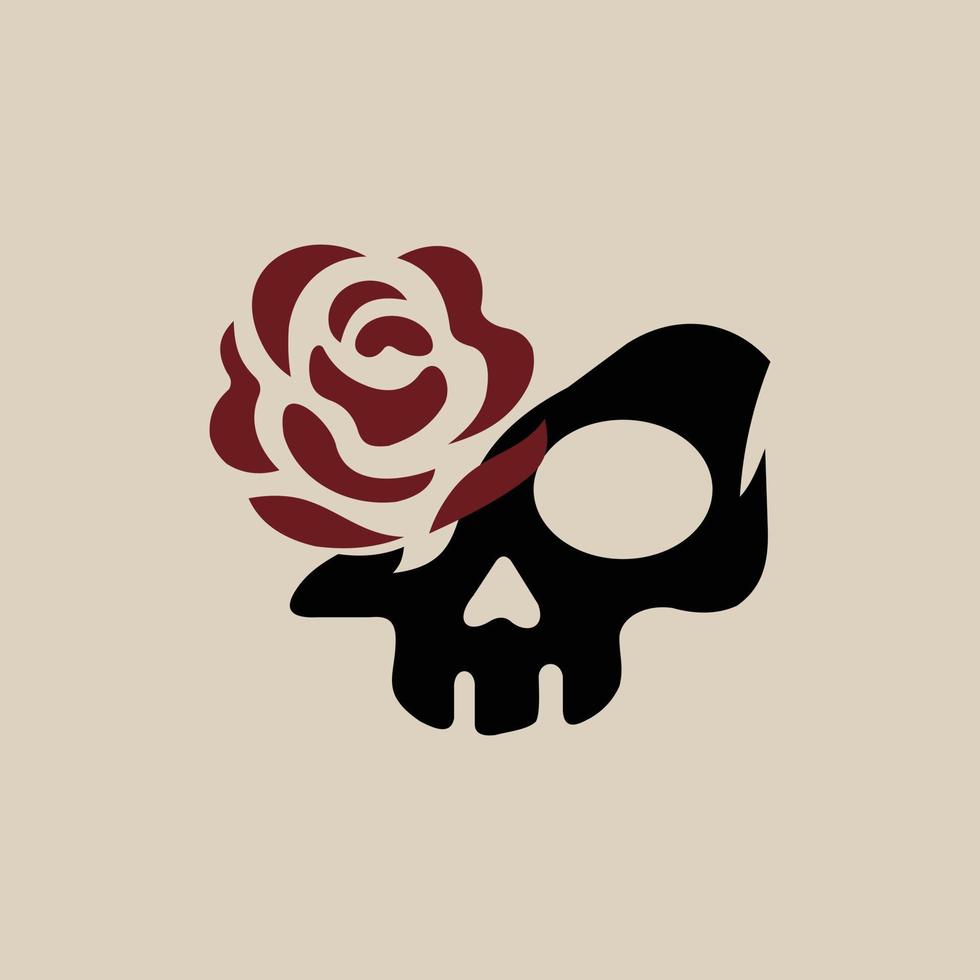 Totenkopf-Rosen-Illustrationslogo vektor