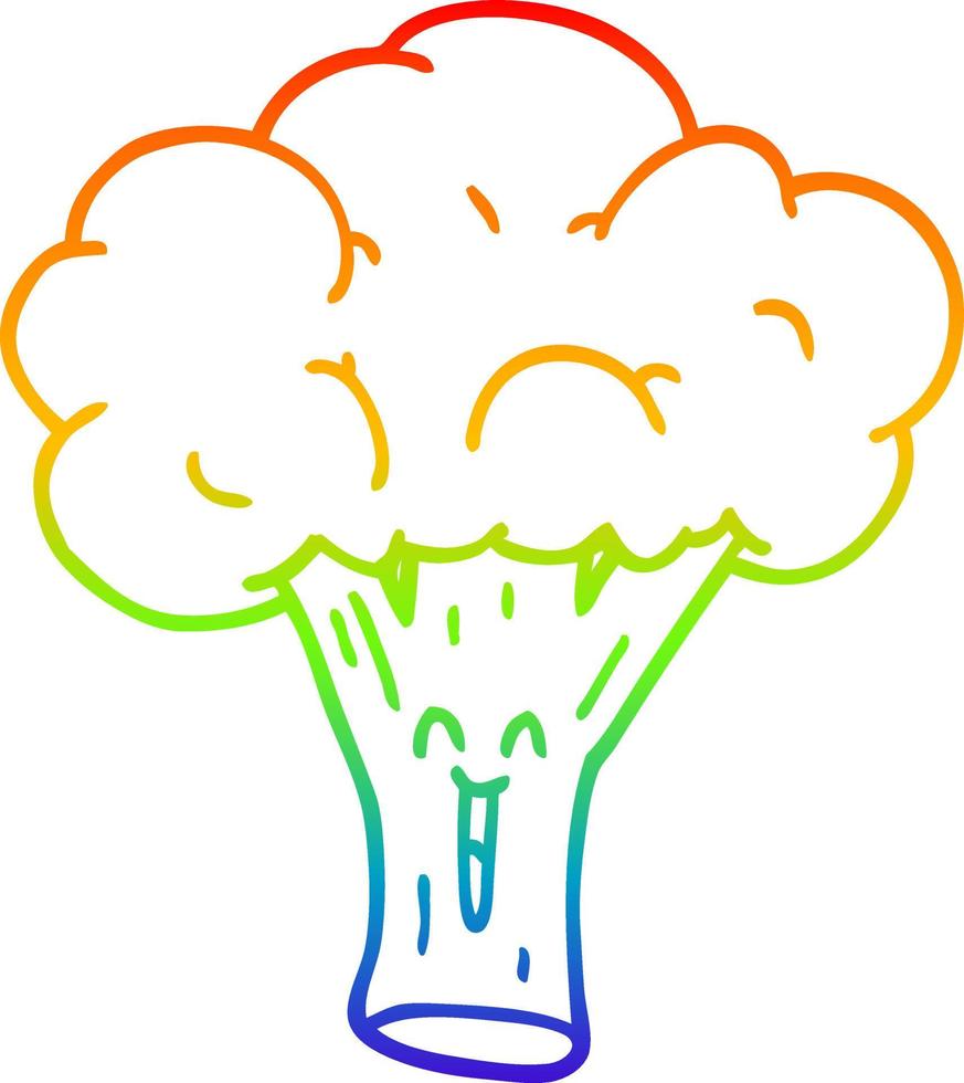 regnbågsgradient linjeteckning tecknad broccoli vektor