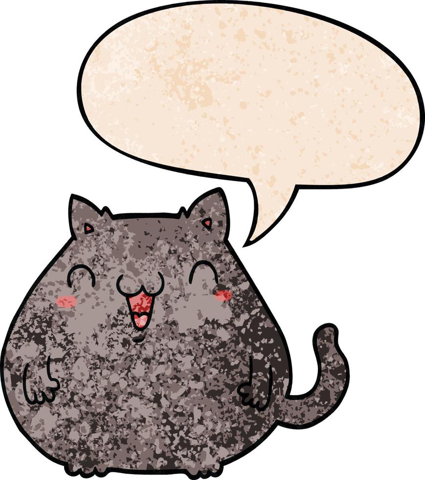 Cartoon-Katze und Sprechblase im Retro-Textur-Stil vektor