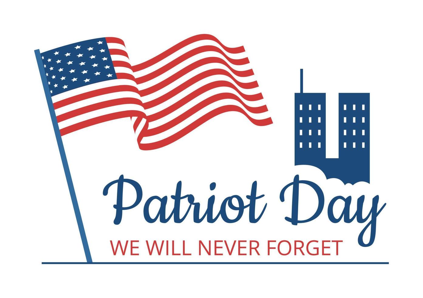 patriot day usa firande handritad tecknad platt illustration med amerikansk flagga och nationella minns på vektorbakgrundsdesign vektor