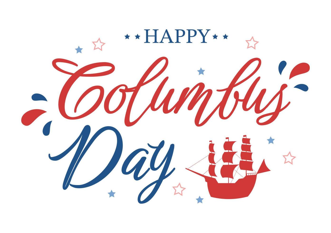 glad columbus day national holiday handritad tecknad illustration med blå vågor, kompass, fartyg och USA flaggor i platt stilbakgrund vektor