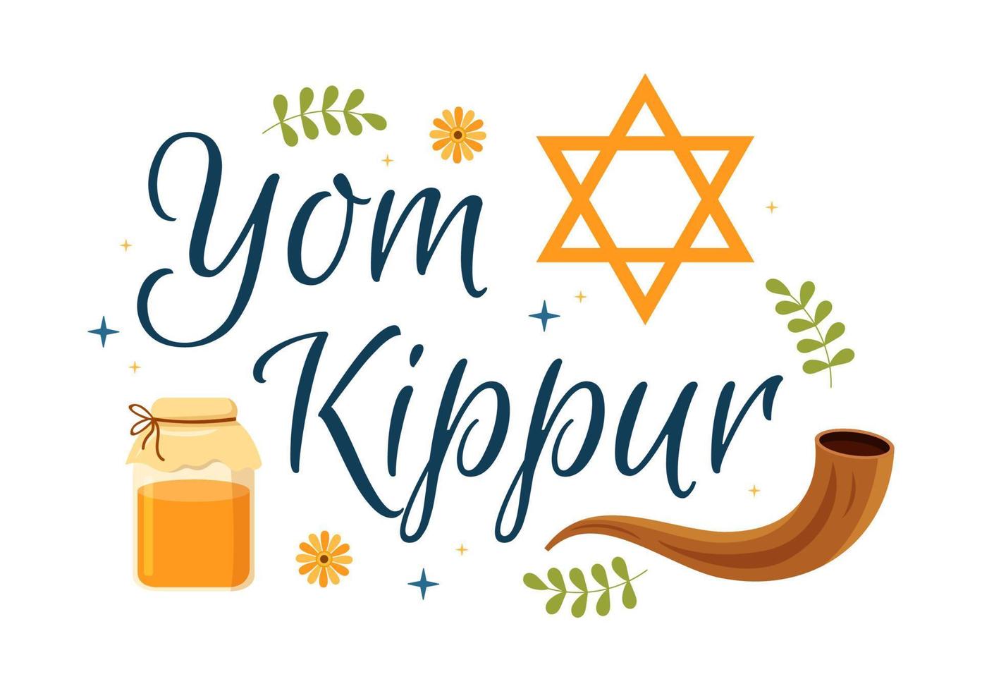 yom kippur firande handritad tecknad platt illustration till försoningsdagen i judendomen på bakgrundsdesign vektor