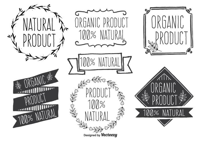 Handdragen stil Natural Product Vector Label Set