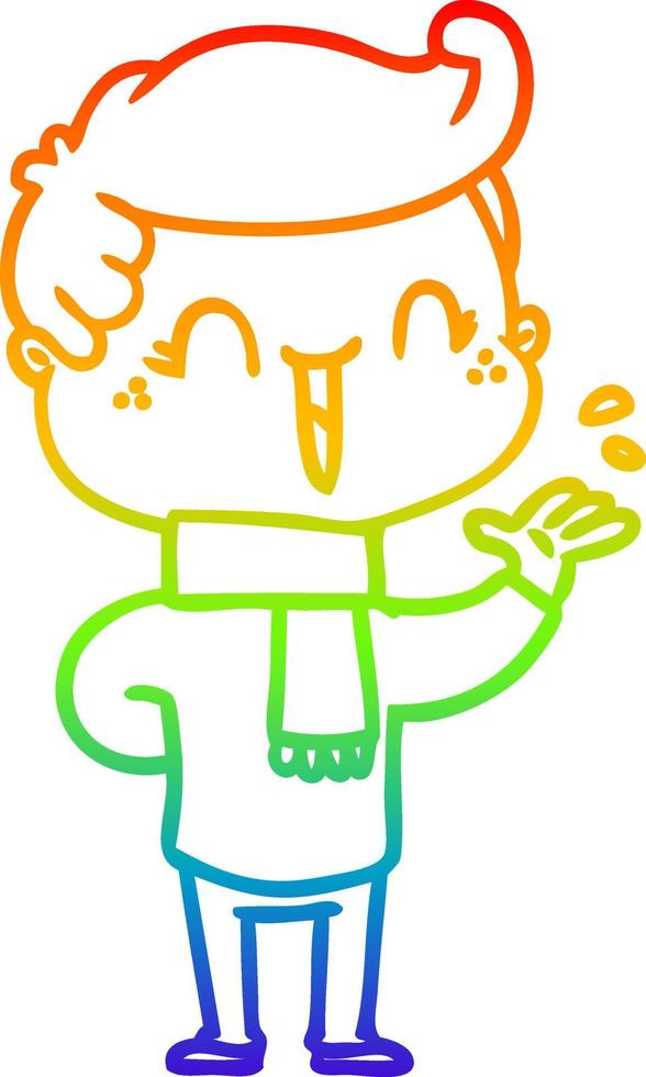 Regenbogen-Gradientenlinie Zeichnung Cartoon lachender Junge vektor