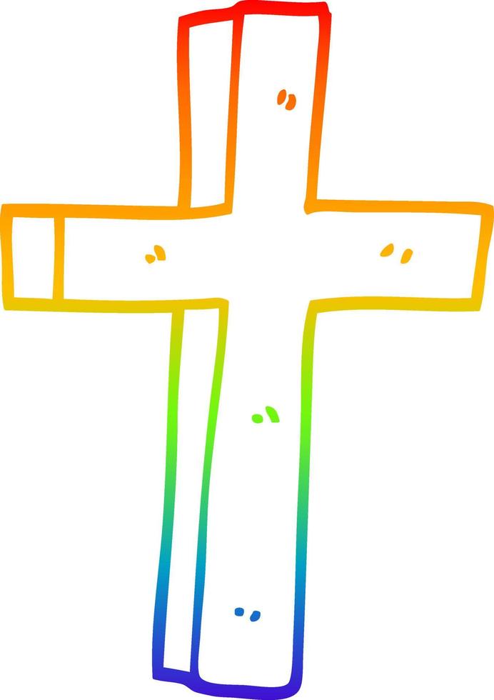 Regenbogen-Gradientenlinie Zeichnung Cartoon Holzkreuz vektor