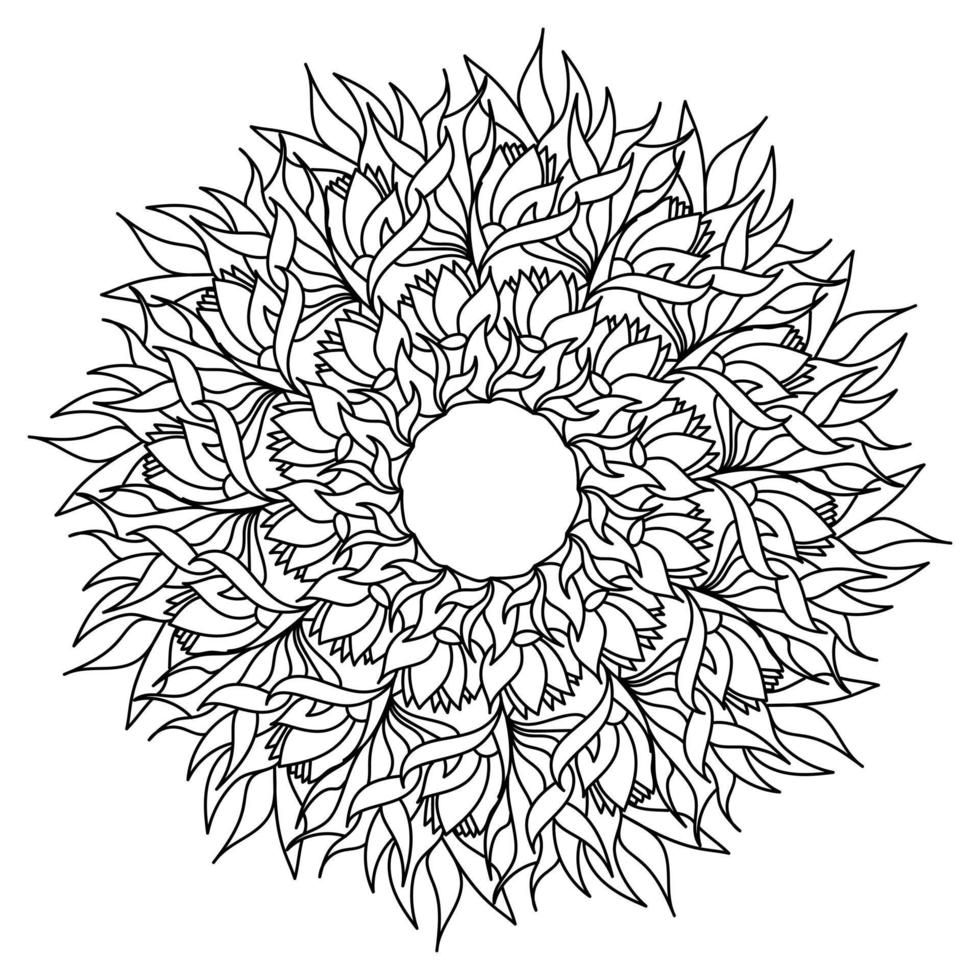 magnolia contour mandala, zen målarbok i form av en rund ram med blomblad vektor