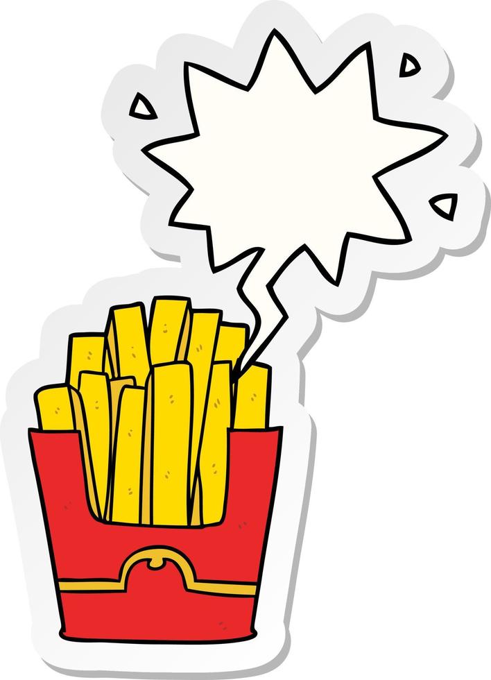 Cartoon-Junk-Food-Pommes und Sprechblasenaufkleber vektor