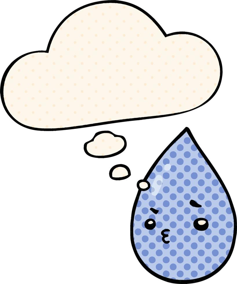 tecknad söt regndroppe och tankebubbla i serietidningsstil vektor