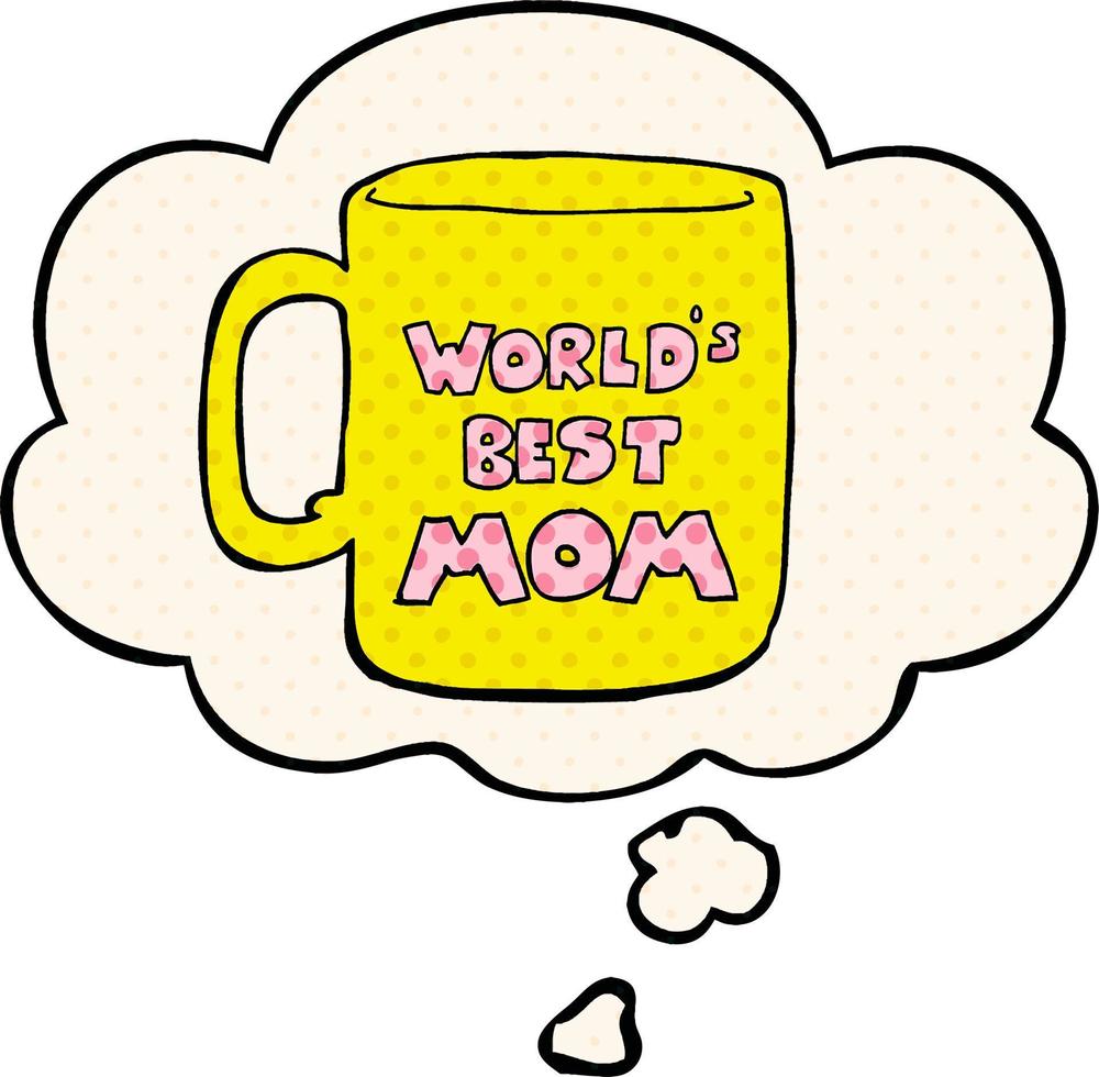 Worlds Best Mom Tasse und Gedankenblase im Comic-Stil vektor