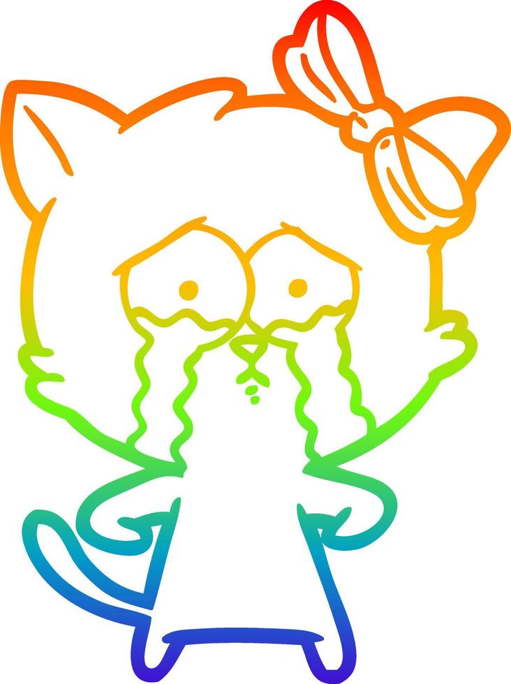 regnbågsgradient linjeteckning tecknad katt vektor