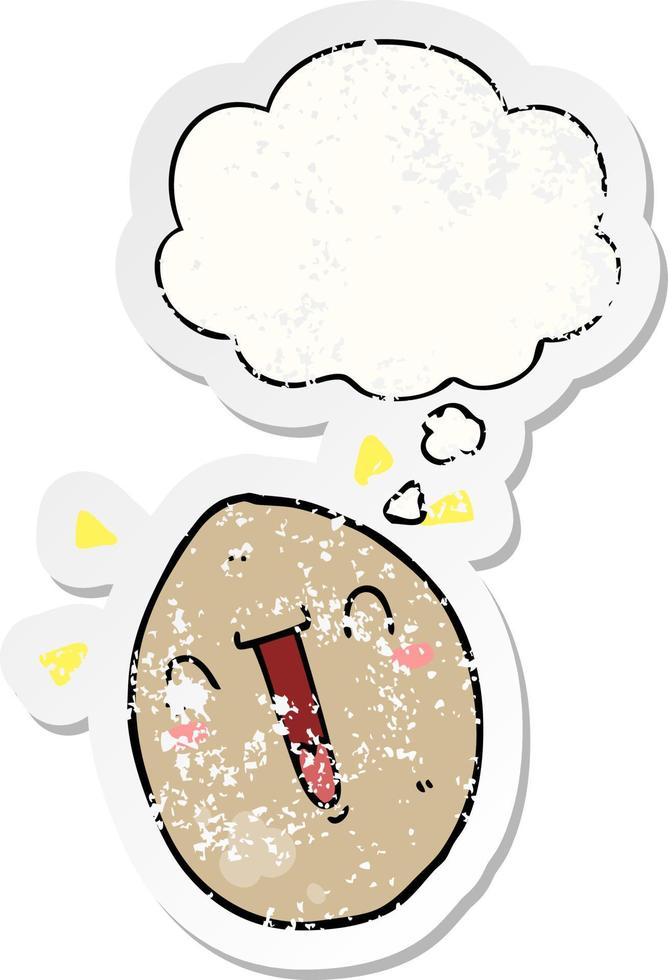 tecknade lyckliga ägg och tankebubbla som en nödställd sliten klistermärke vektor