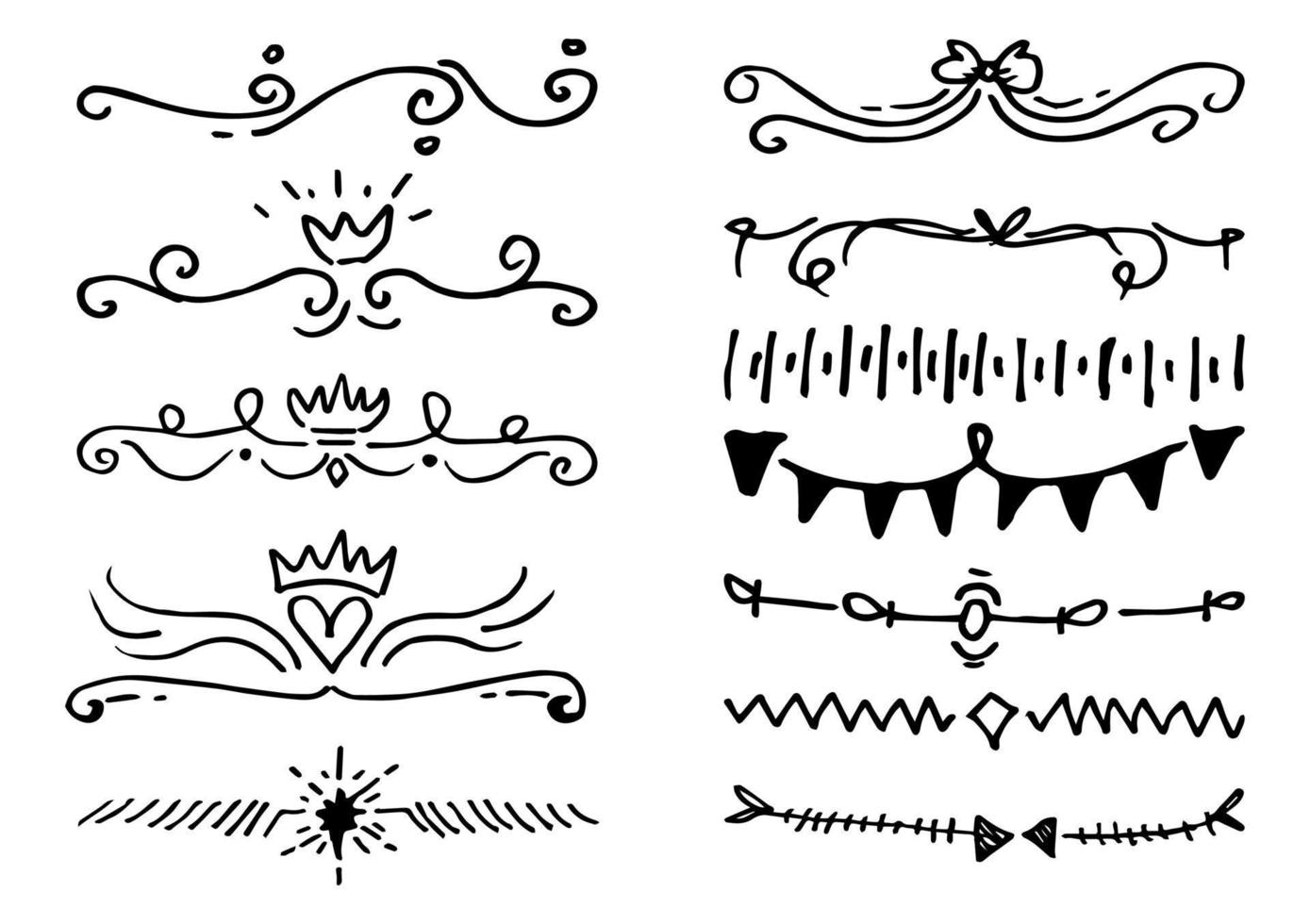 hand gezeichneter satz von textteilern, linien, rändern und lorbeeren setzen designelemente, isoliert auf weißem hintergrund vektor